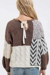 Brown Cable Tie Bow Back Sweater