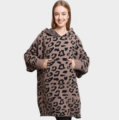 Leopard Print Soft Hooded Snuggie With Pockets - 2 Colors!