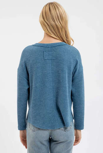 Teal Waffle Knit Henley Top