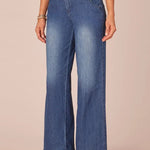 Democracy Ab Solution Skyrise Wide Leg Medium Wash Tulip Hem Jeans - FINAL SALE! - The Nines