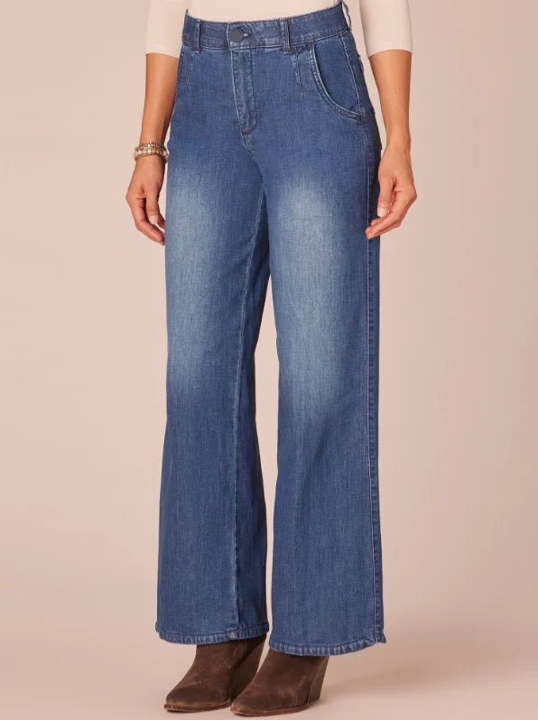 Democracy Ab Solution Skyrise Wide Leg Medium Wash Tulip Hem Jeans - FINAL SALE! - The Nines