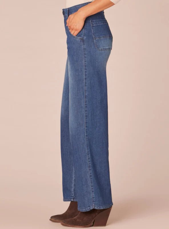 Democracy Ab Solution Skyrise Wide Leg Medium Wash Tulip Hem Jeans - FINAL SALE! - The Nines