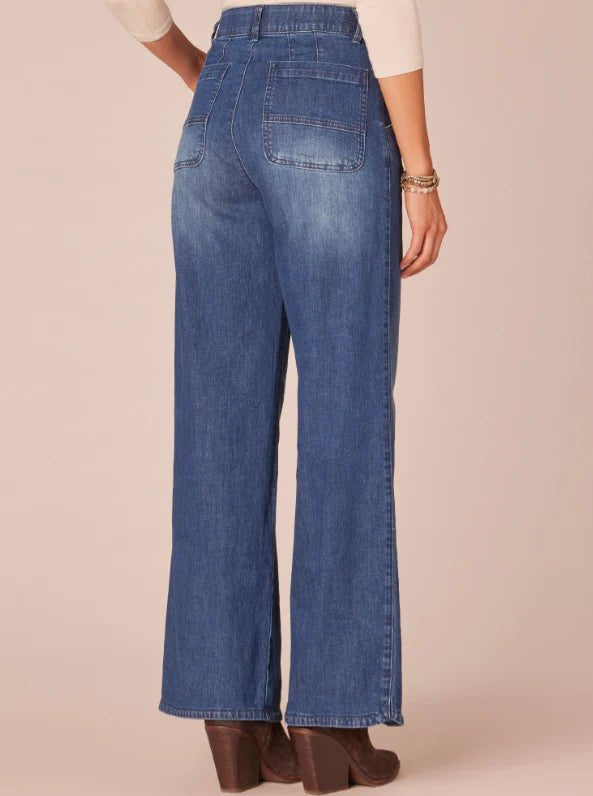 Democracy Ab Solution Skyrise Wide Leg Medium Wash Tulip Hem Jeans - FINAL SALE! - The Nines