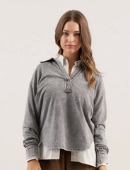 Washed Collared Long Sleeve Tops - 2 Colors!