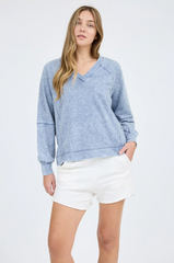 Indigo Blue Washed Exposed Seam Pullover