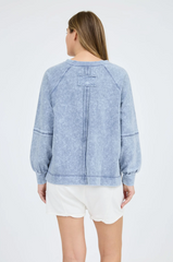 Indigo Blue Washed Exposed Seam Pullover