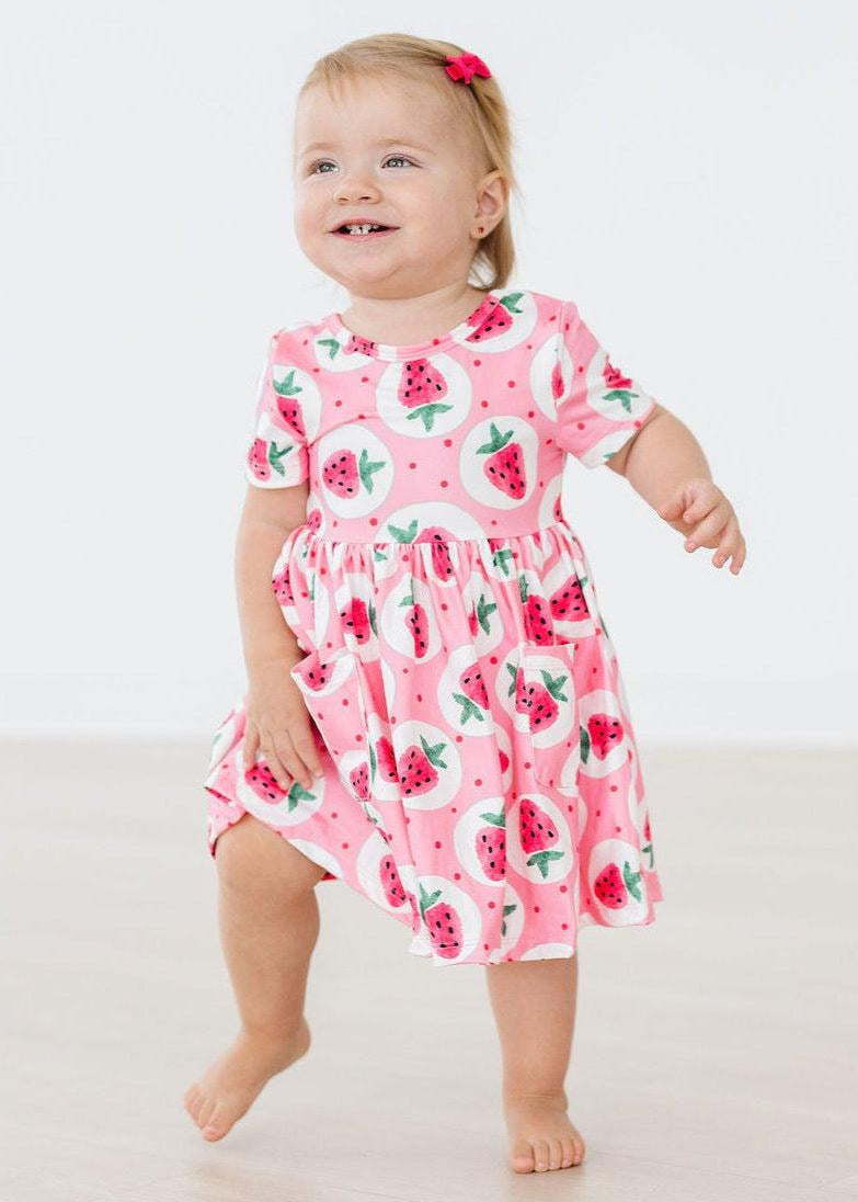 Strawberry Fields Short Sleeve Pocket Twirl Buttery Soft Dress - The Nines