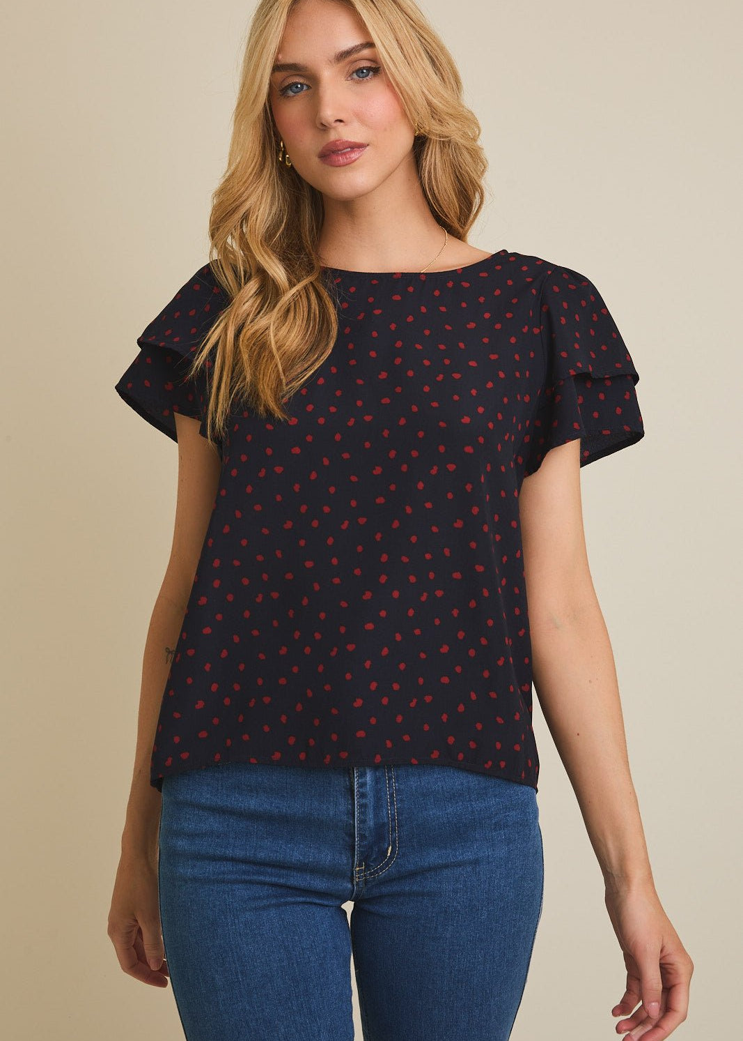 Navy Wine Dot Top - The Nines