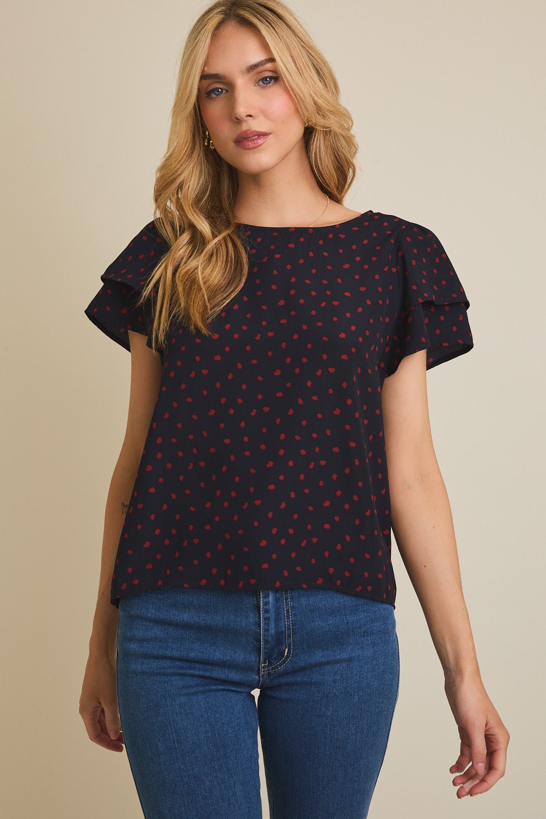 Navy Wine Dot Top - The Nines