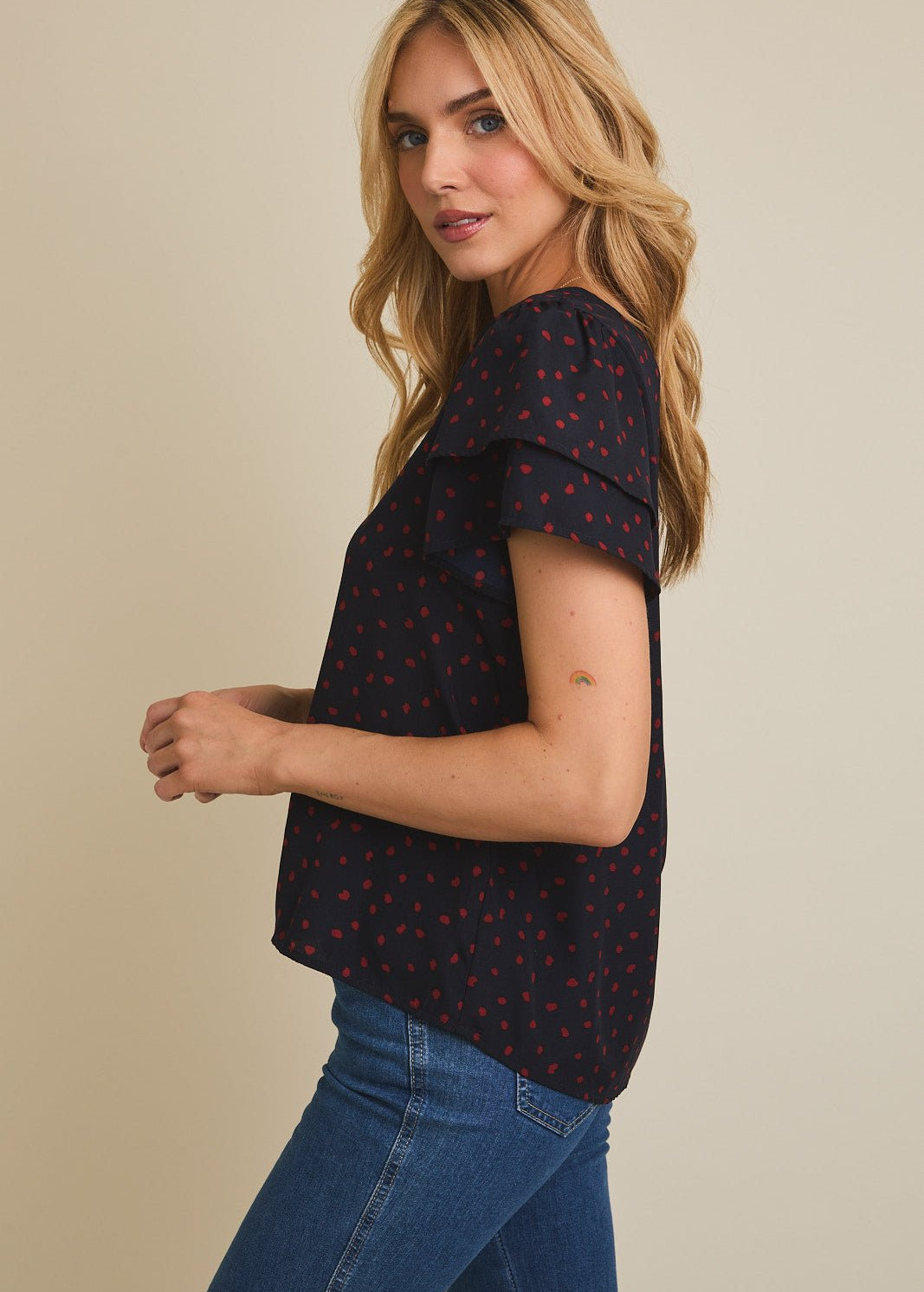 Navy Wine Dot Top - The Nines