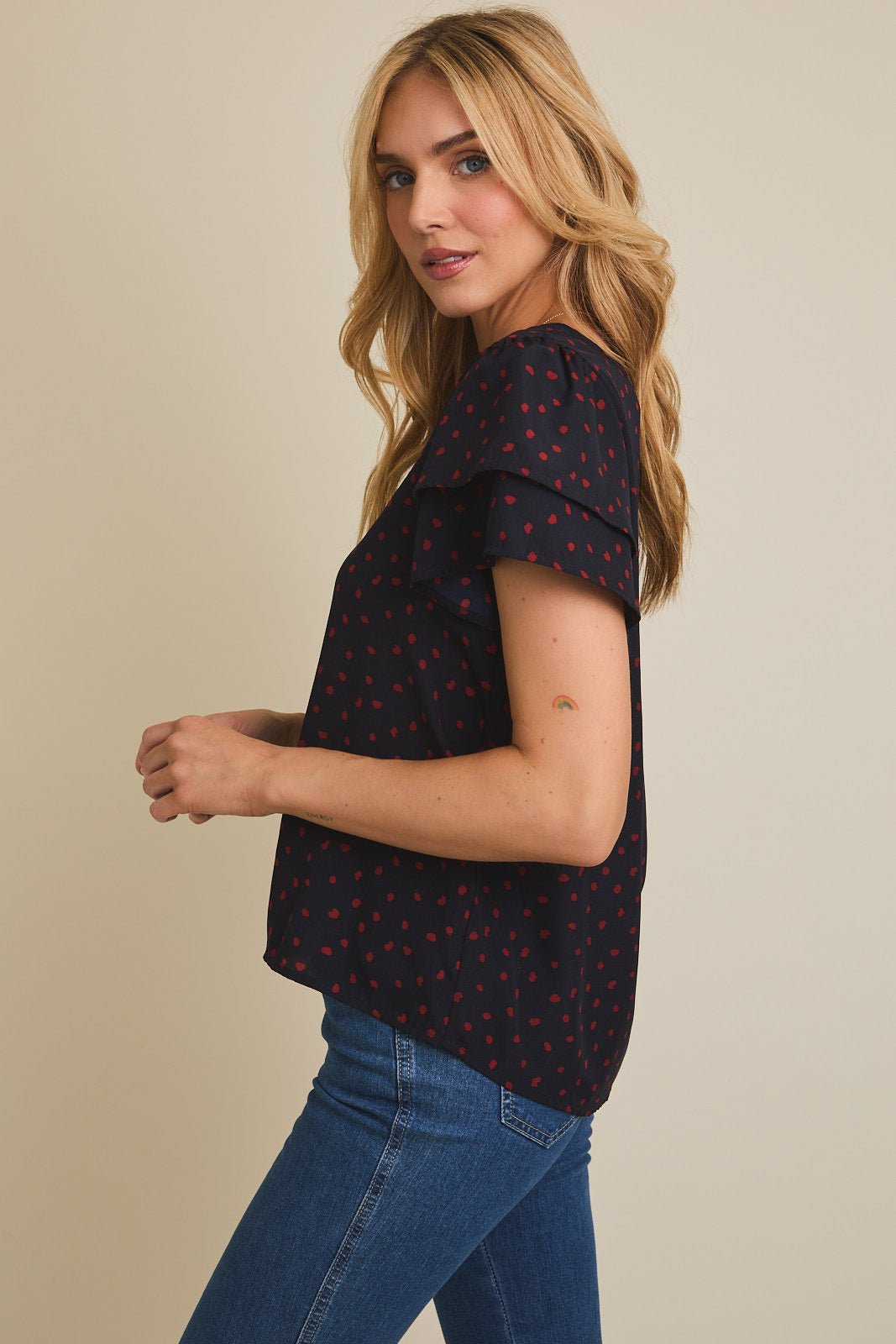 Navy Wine Dot Top - The Nines