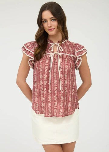 Striped Floral Tie Front Top - 2 colors! - The Nines
