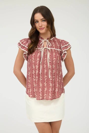Striped Floral Tie Front Top - 2 colors! - The Nines