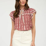 Striped Floral Tie Front Top - 2 colors! - The Nines