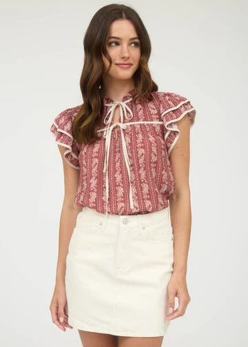 Striped Floral Tie Front Top - 2 colors! - The Nines