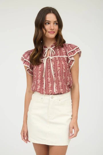 Striped Floral Tie Front Top - 2 colors! - The Nines
