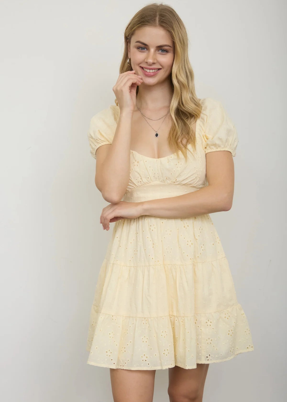 Eyelet Puff Sleeve Dress - 2 Colors! - The Nines