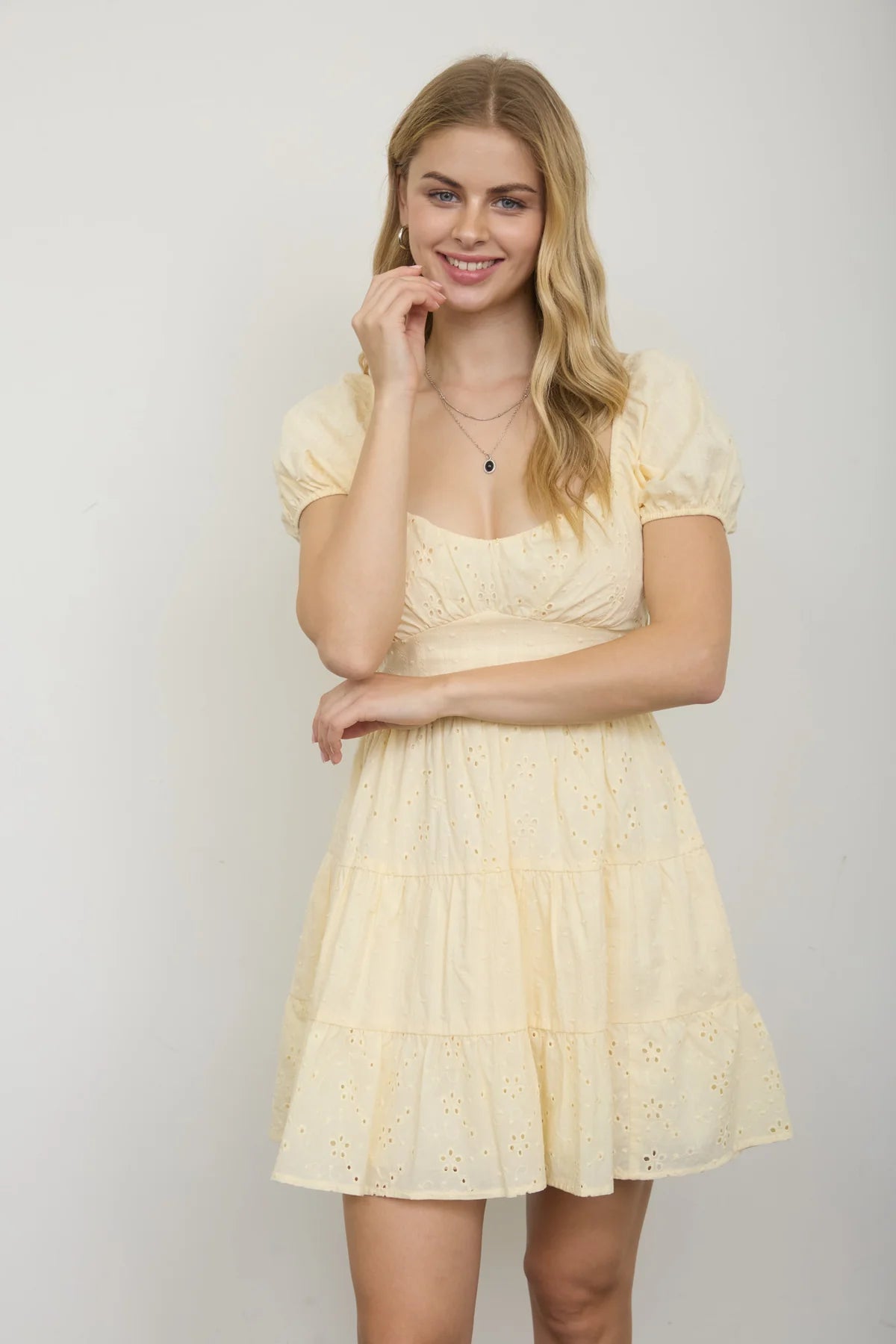 Eyelet Puff Sleeve Dress - 2 Colors! - The Nines