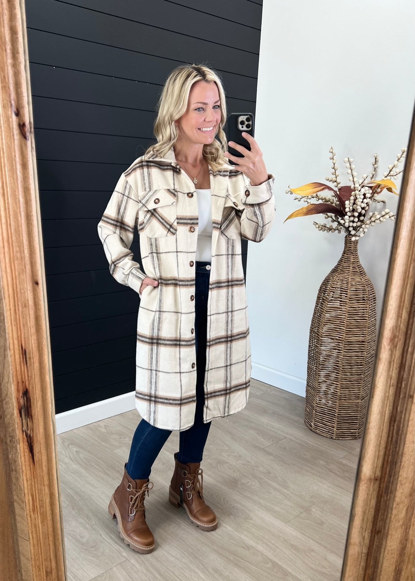 Tan Plaid Long Shacket - The Nines