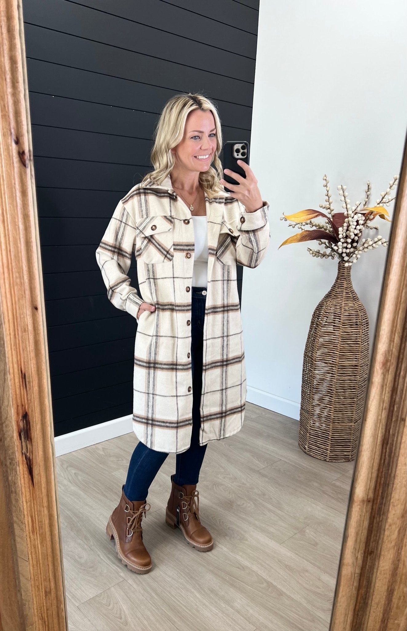 Tan Plaid Long Shacket - The Nines