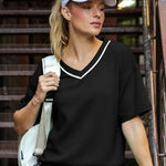 Scuba Piping V - neck Shorts Sleeve Top - 4 Colors! - The Nines