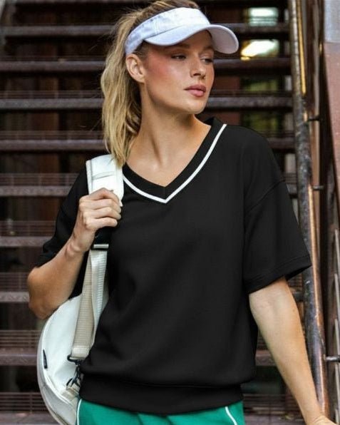 Scuba Piping V - neck Shorts Sleeve Top - 4 Colors! - The Nines