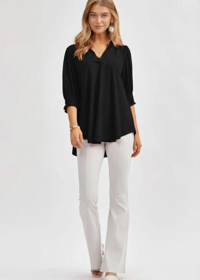 Wrinkle Free Smocked Sleeve Top - FINAL SALE! - The Nines