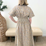 Beige Floral Pinstripe Button Down Dress - The Nines