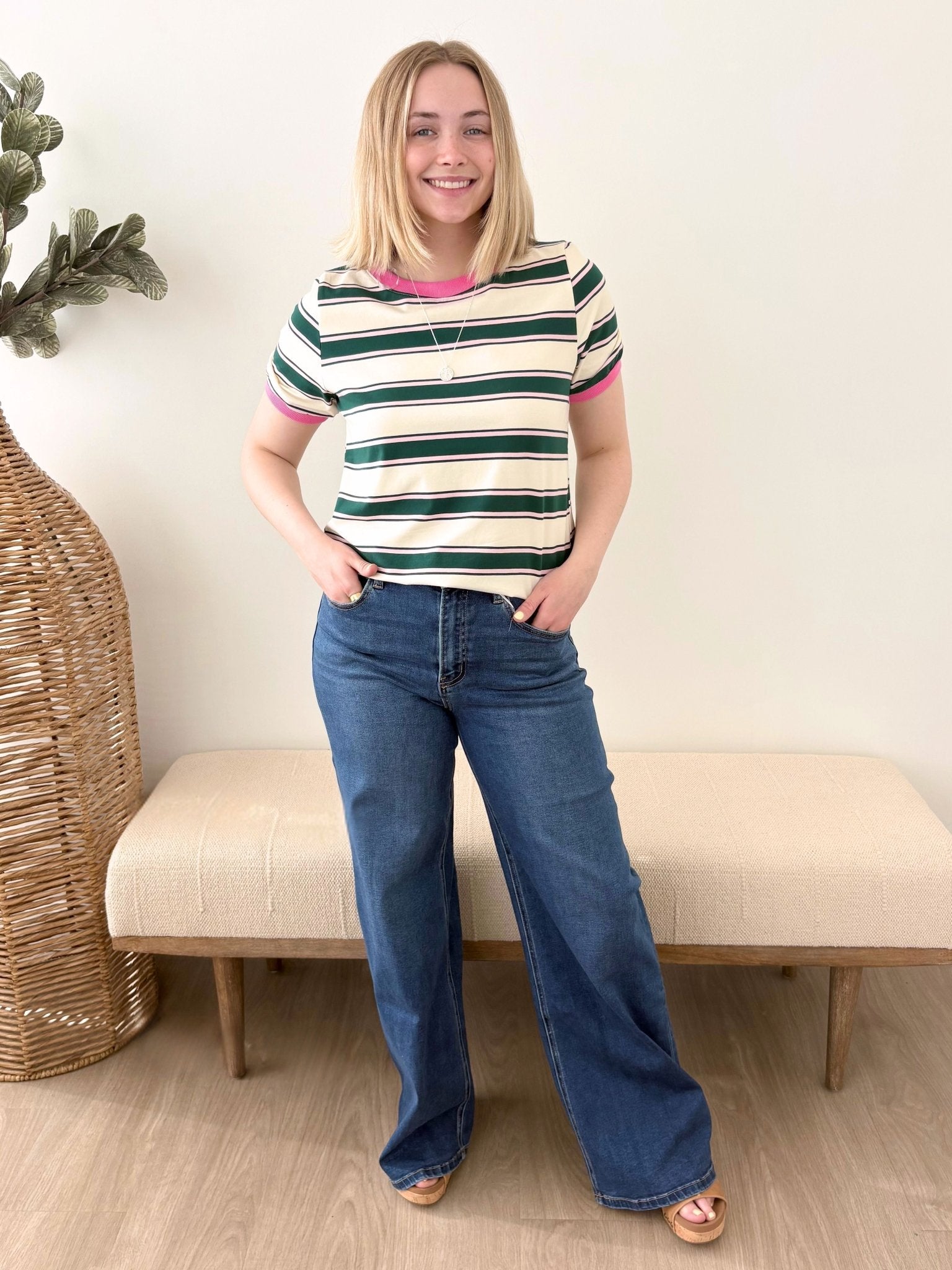 Multi Stripe Green & Pink Tee - The Nines