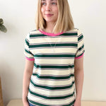 Multi Stripe Green & Pink Tee - The Nines