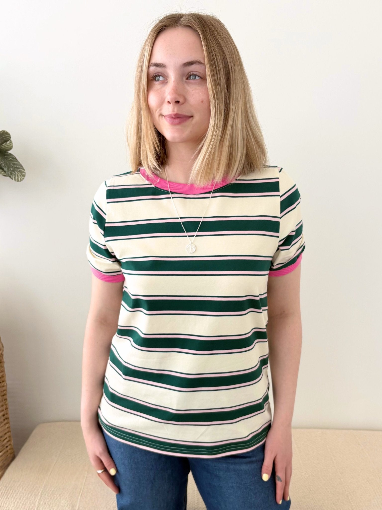 Multi Stripe Green & Pink Tee - The Nines