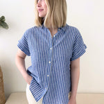 Denim Blue Striped Linen Top - The Nines