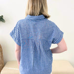 Denim Blue Striped Linen Top - The Nines