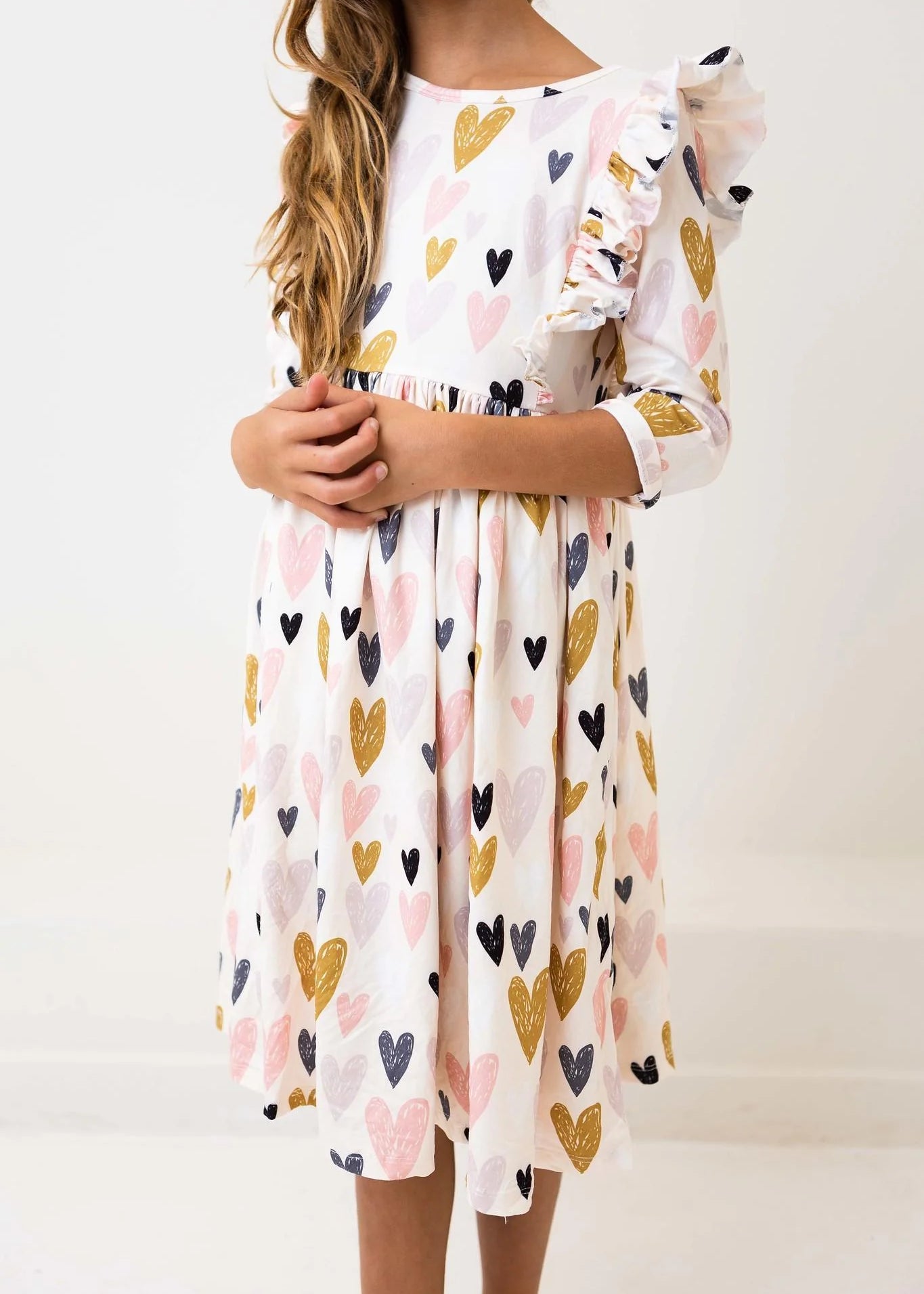 I Heart You 3/4 Sleeve Ruffle Twirl Dress - The Nines