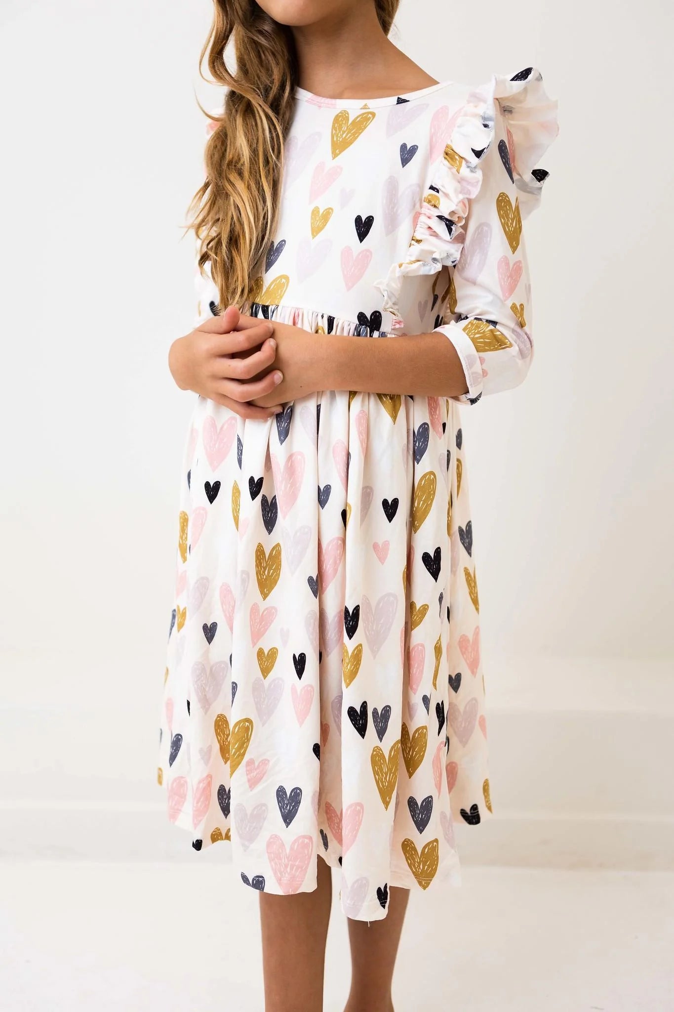 I Heart You 3/4 Sleeve Ruffle Twirl Dress - The Nines