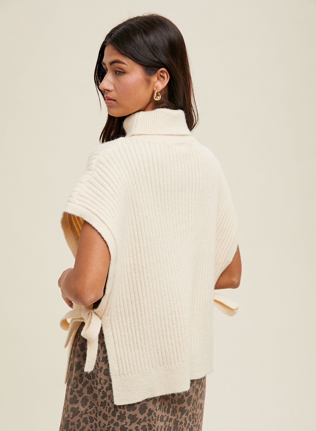 Cream Turtleneck Side Tie Sweater Vest - The Nines