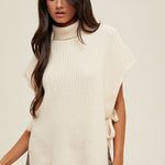 Cream Turtleneck Side Tie Sweater Vest - The Nines