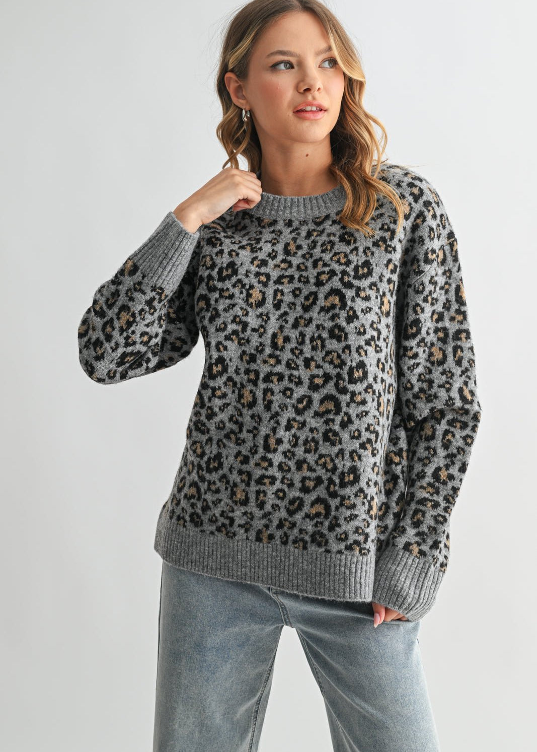 Gray Leopard Sweater - The Nines