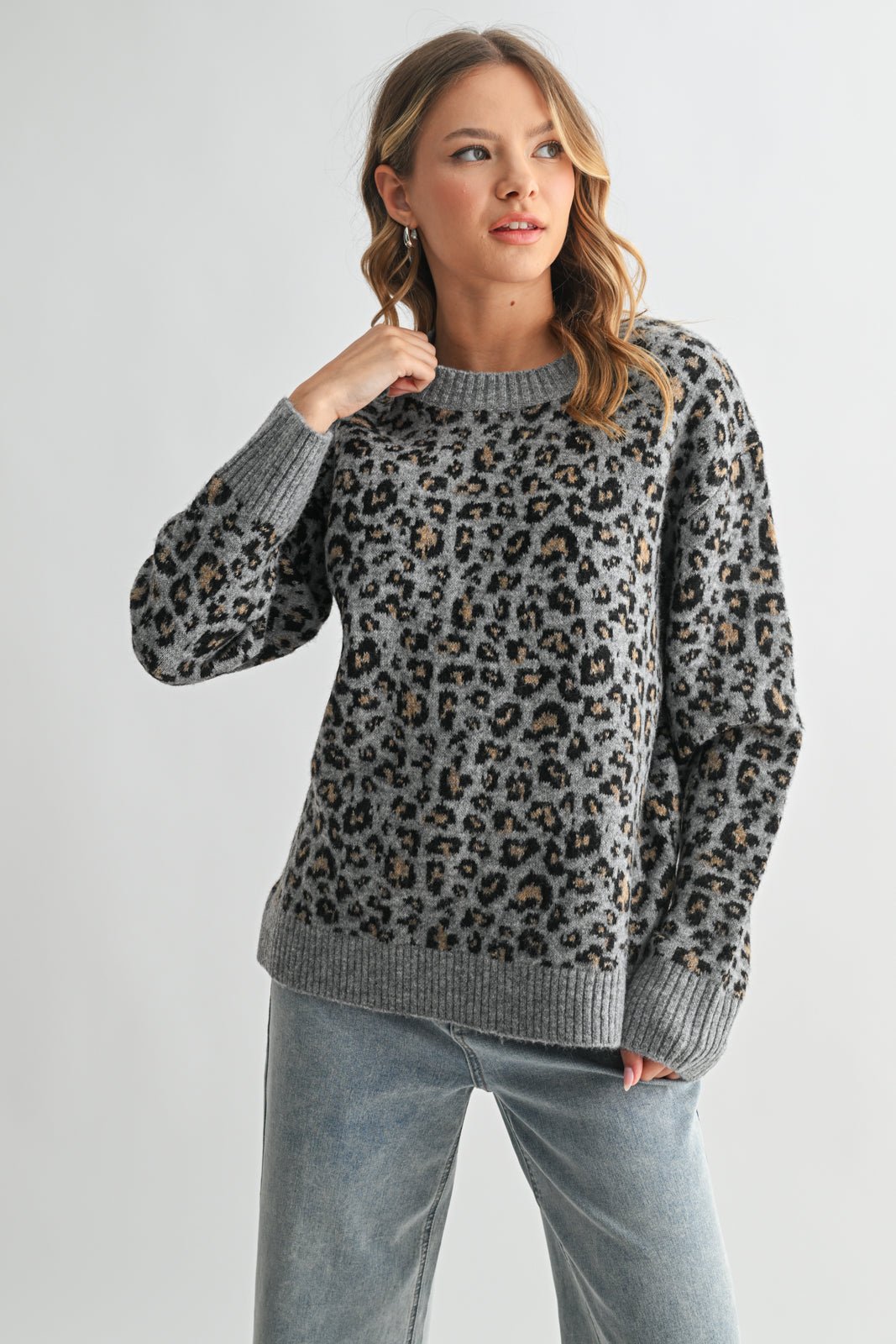 Gray Leopard Sweater - The Nines