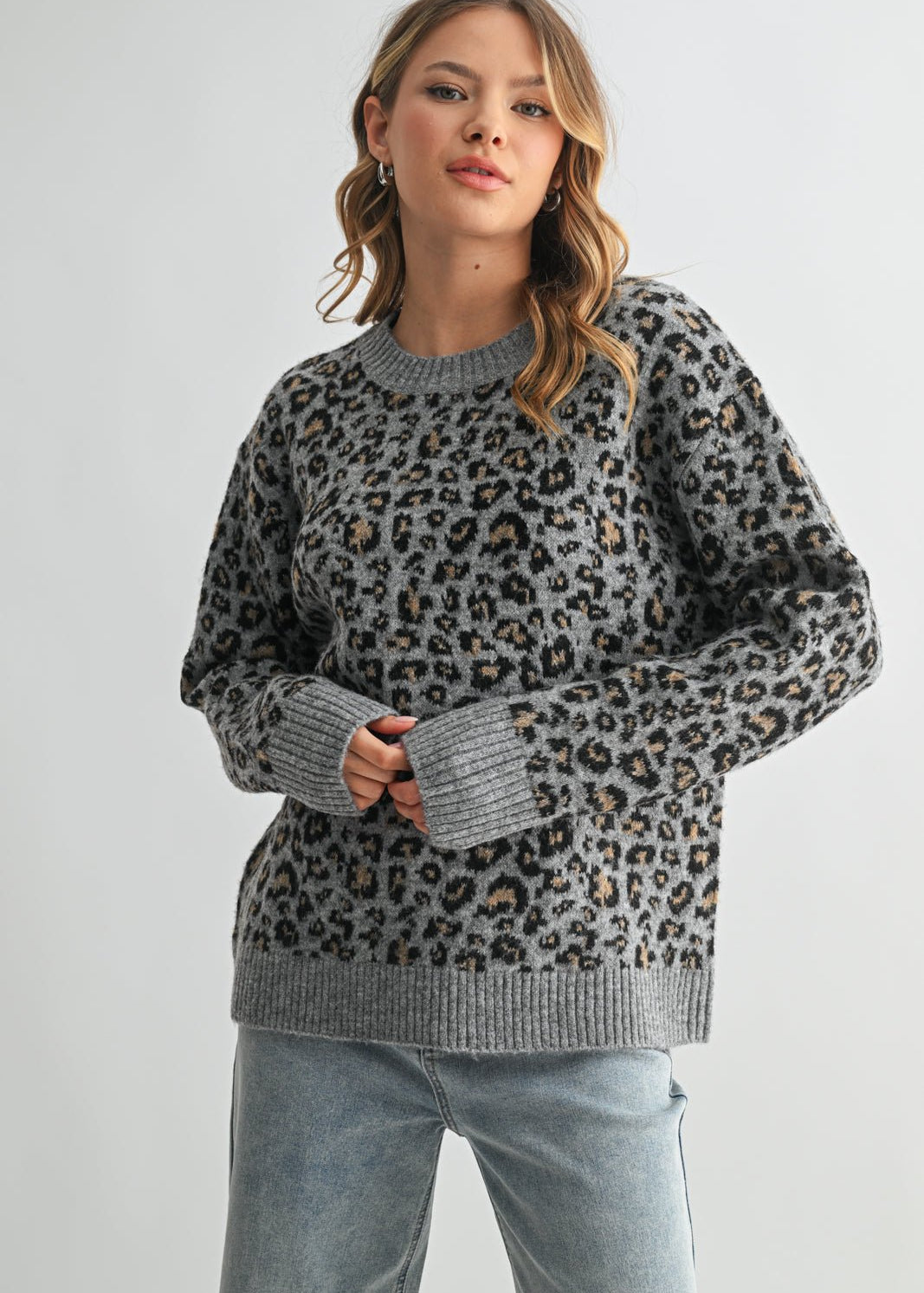 Gray Leopard Sweater - The Nines