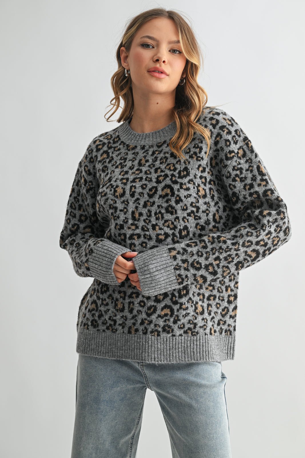 Gray Leopard Sweater - The Nines