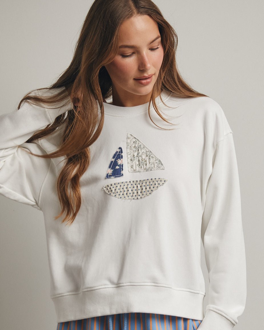 Patched Sailboat Off White & Blue Sweatshirt - The Nines