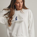 Patched Sailboat Off White & Blue Sweatshirt - The Nines