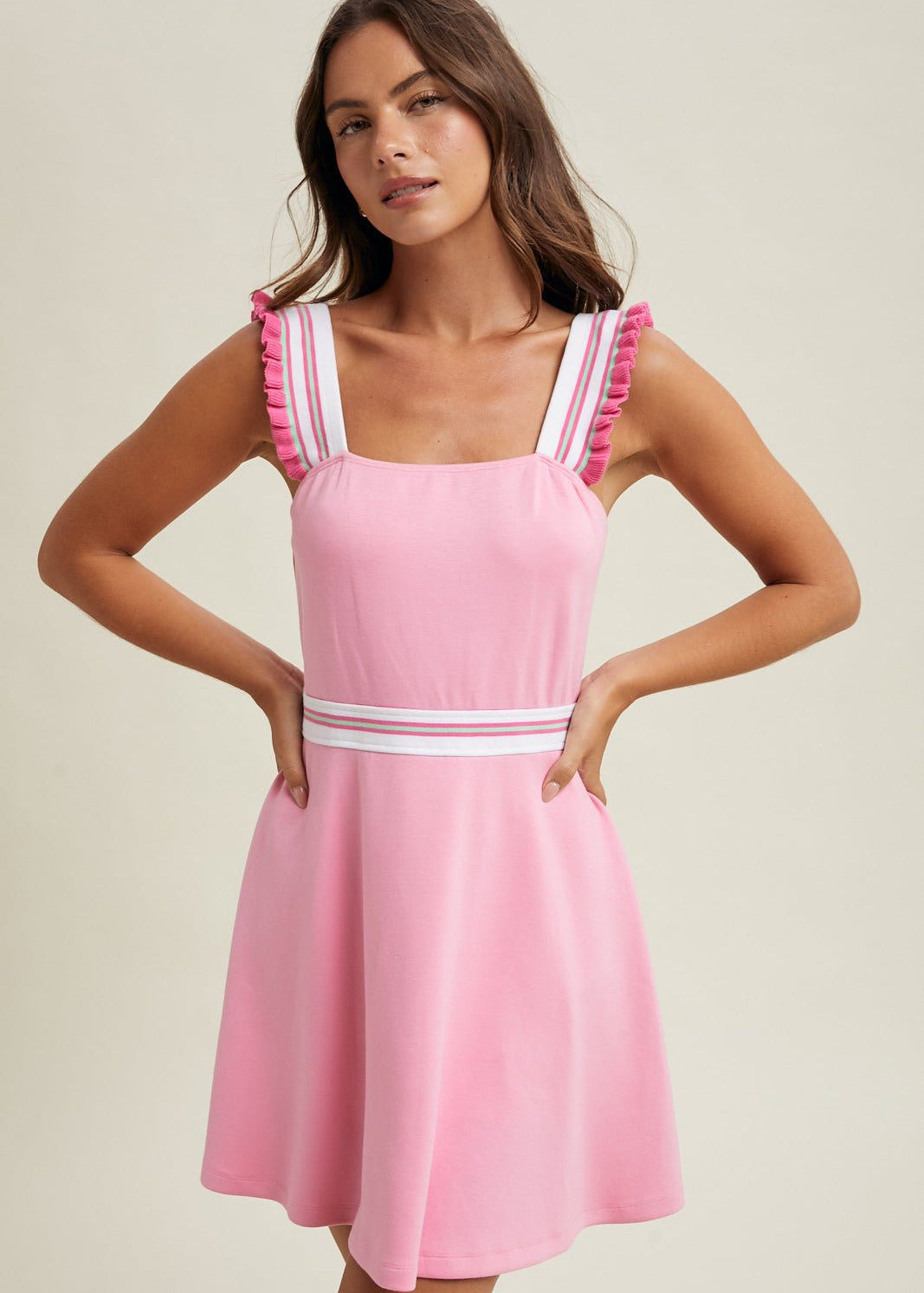 Punch Ruffle Stripe Open Back Tennis Dress - The Nines