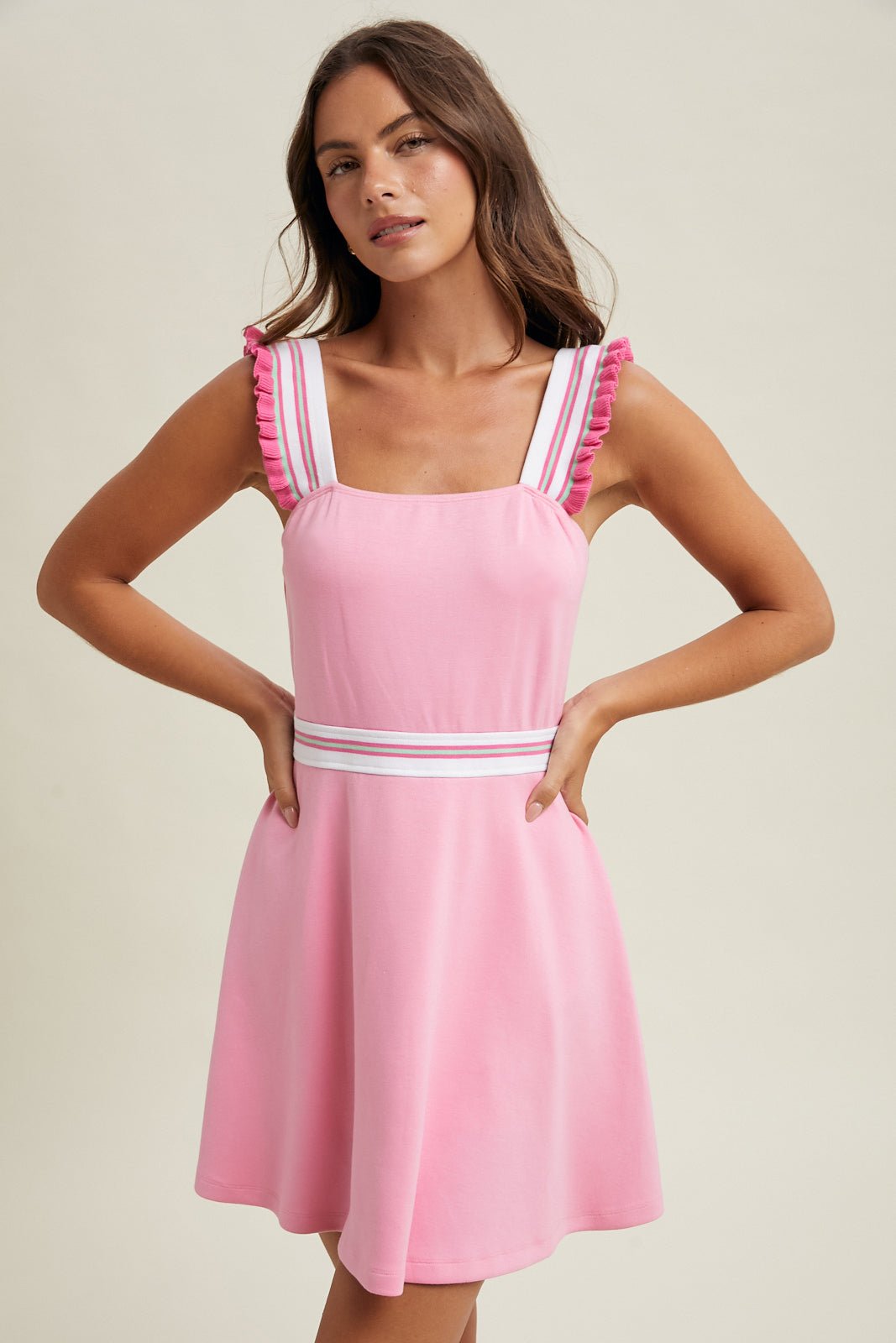 Punch Ruffle Stripe Open Back Tennis Dress - The Nines