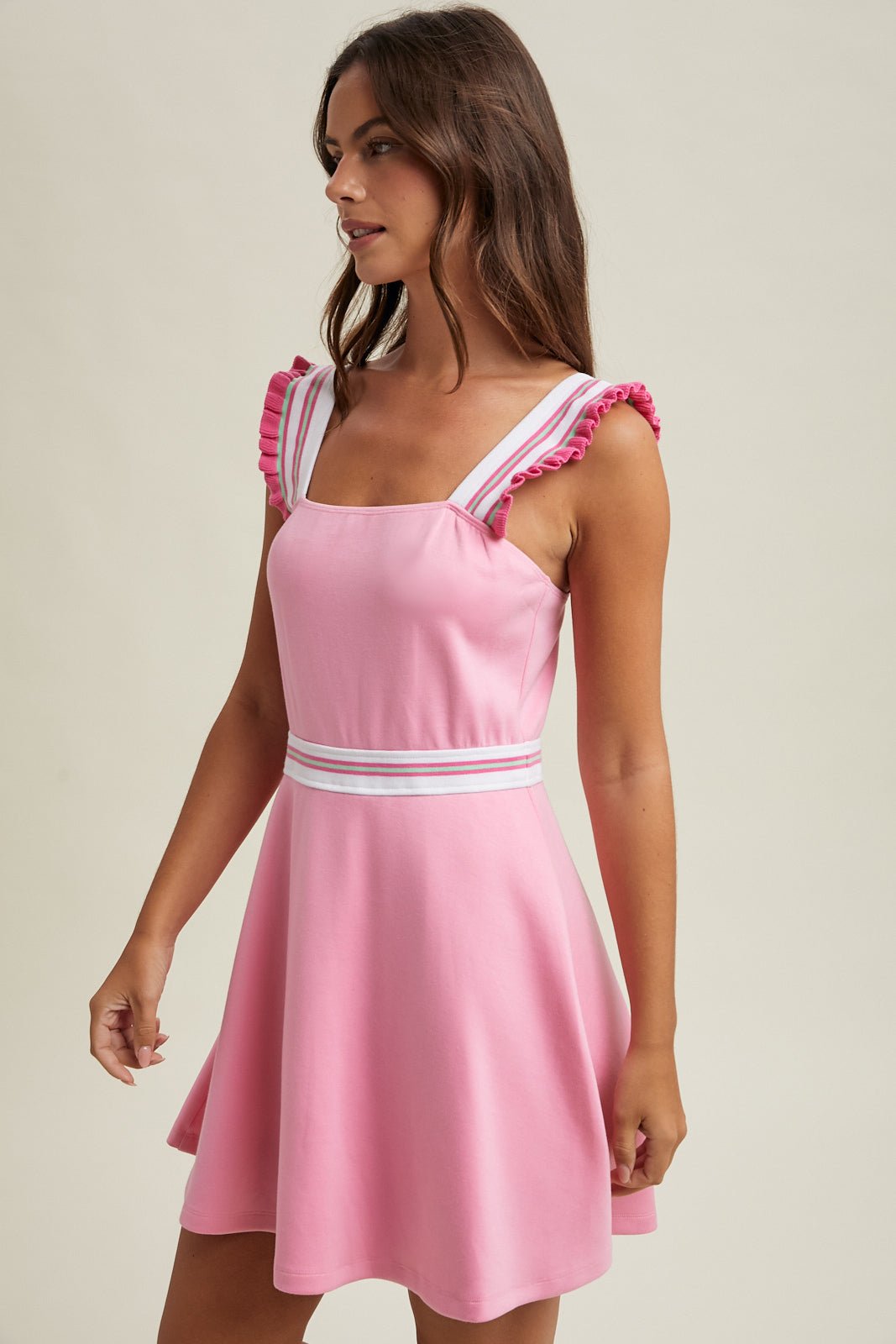Punch Ruffle Stripe Open Back Tennis Dress - The Nines