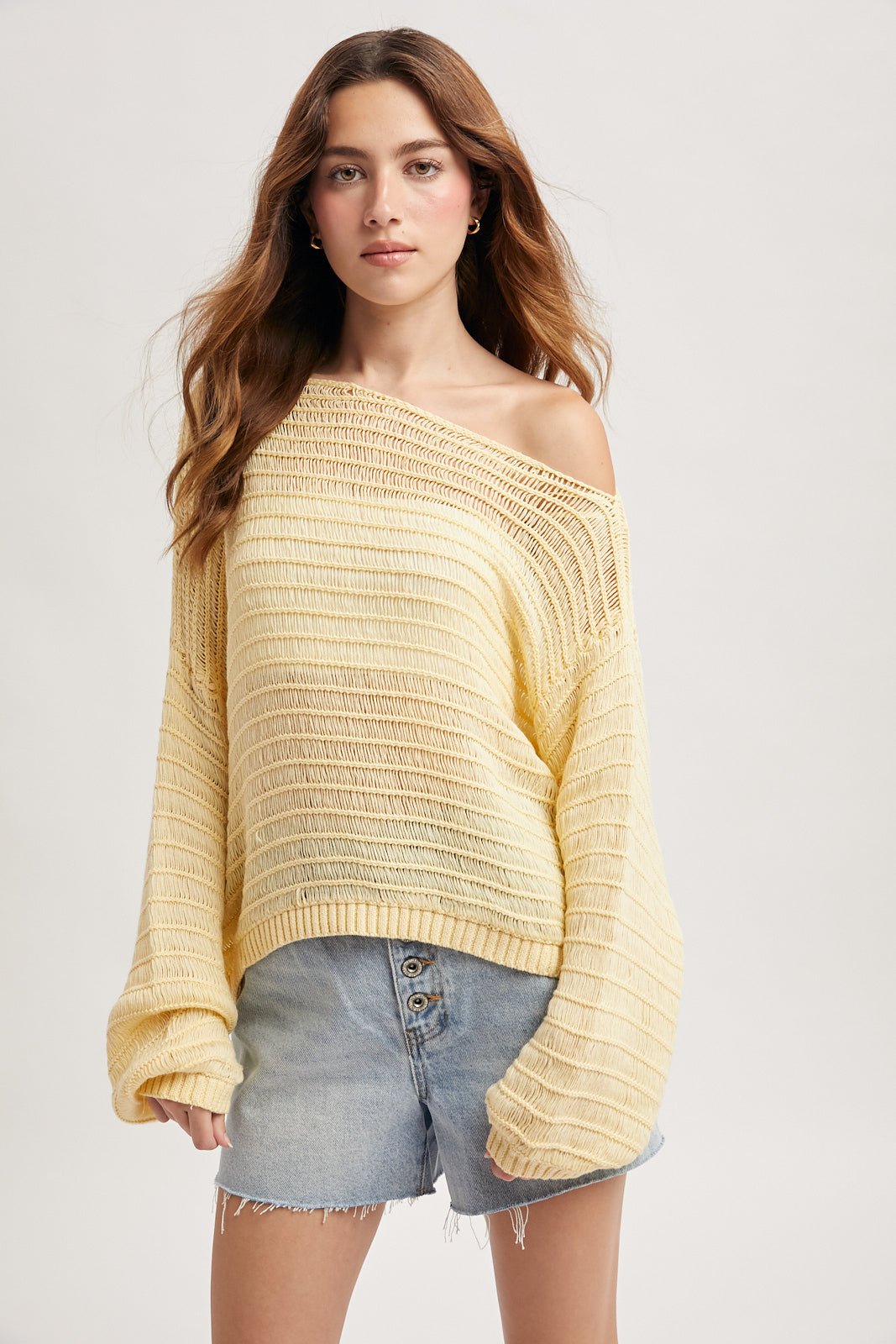 Off The Shoulder Open Knit Top - 2 Colors! - The Nines