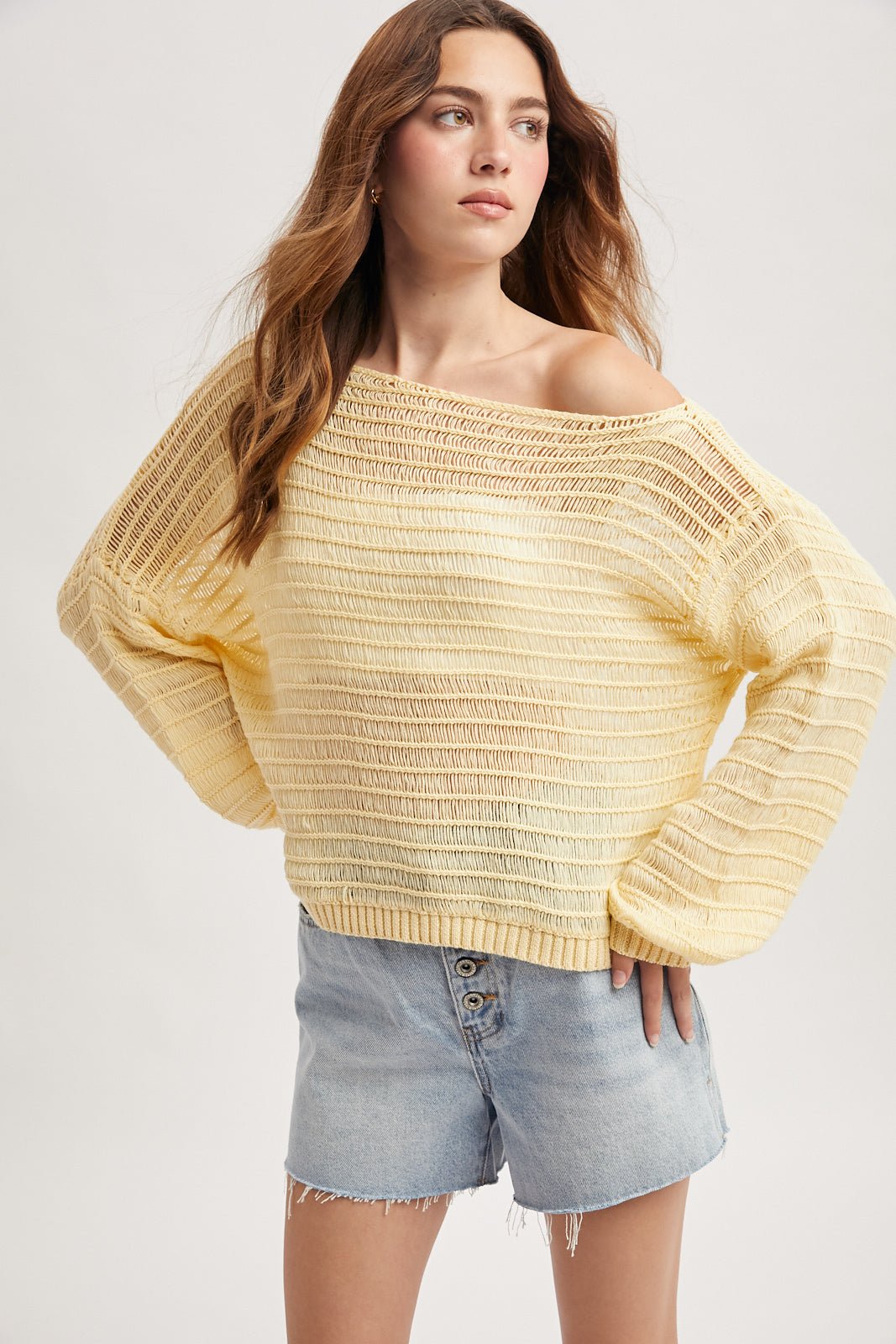 Off The Shoulder Open Knit Top - 2 Colors! - The Nines