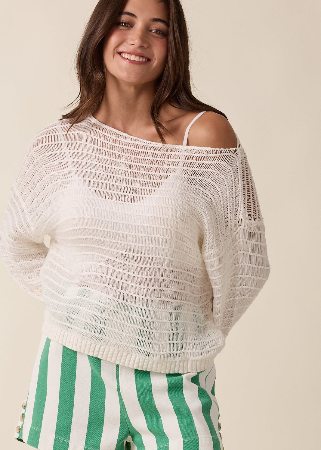 Off The Shoulder Open Knit Top - 2 Colors! - The Nines
