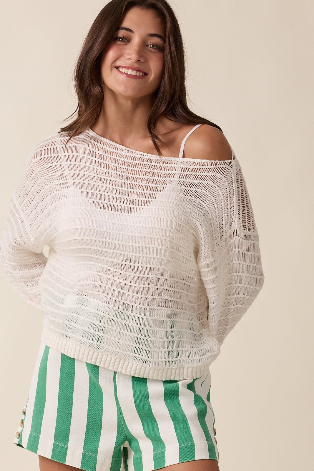 Off The Shoulder Open Knit Top - 2 Colors! - The Nines